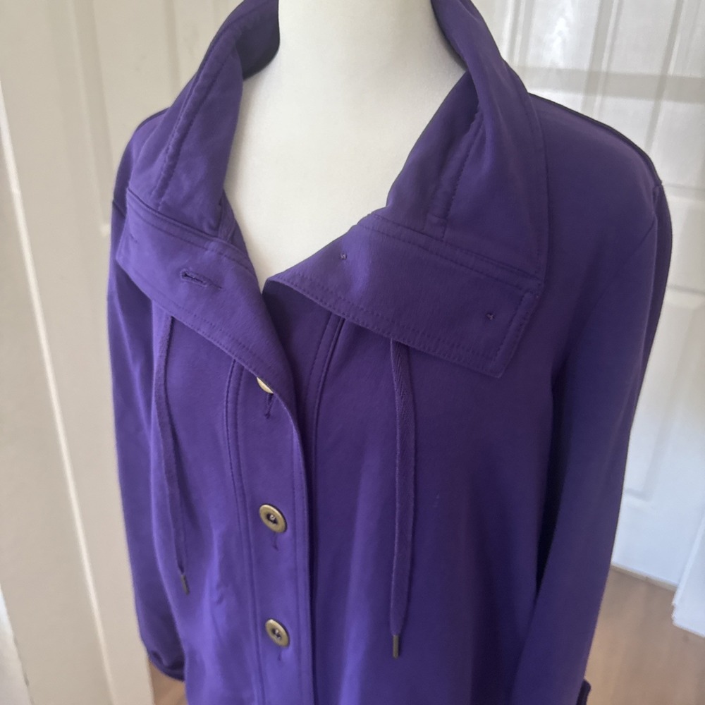 Ruby Rd Sz M Purple French Terry Button Jacket Top Casual Resort Comfy Stretchy - Picture 2 of 8